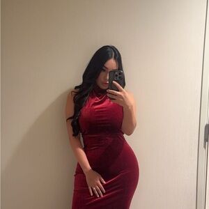 Red Sleeveless Halter Bodycon Dress